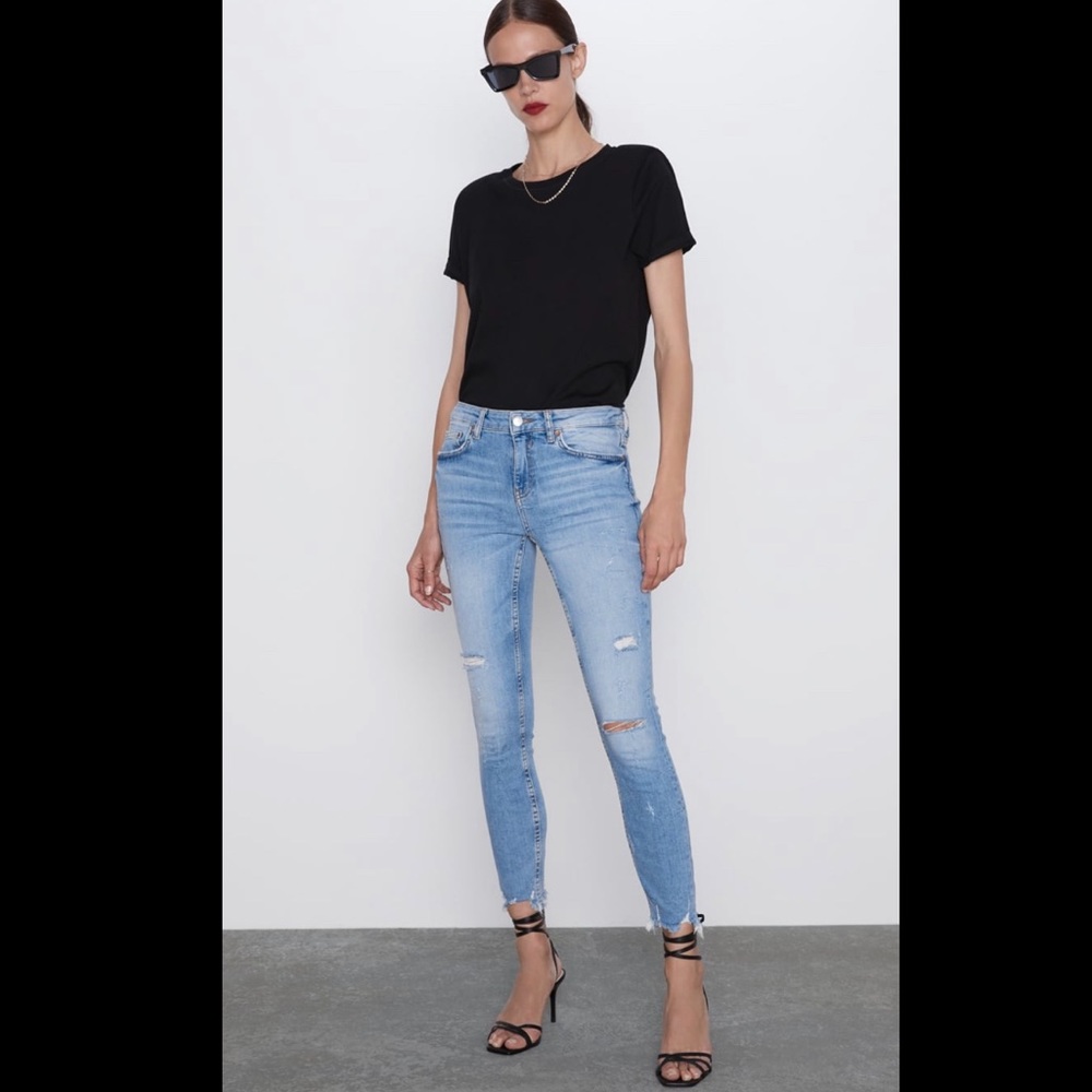 Zara Woman premium denim high rise distressed jean